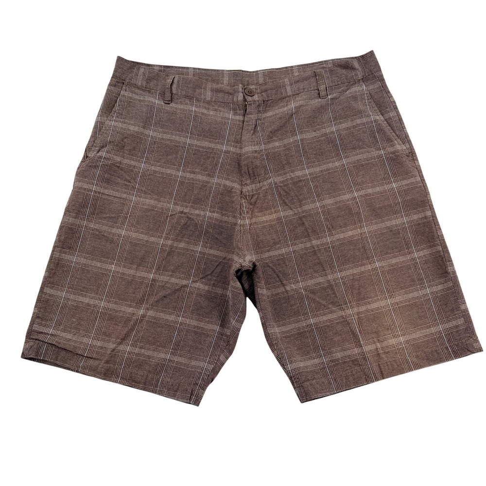 Burnside Men 40 Plaid Flat Front Shorts Brown Casual Outdoor Cargo Skater Retro
